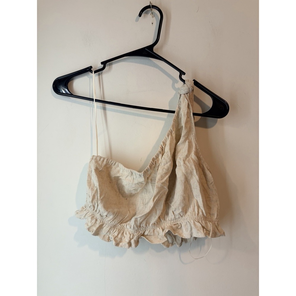 Beige Botany One Shoulder Crop Top Linen Blend‎ Beige Size Medium Elastic Waist